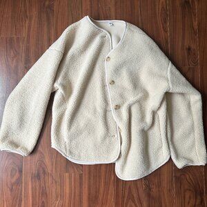 Uniqlo Cream Pile-Lined Fleece Sherpa Cardigan